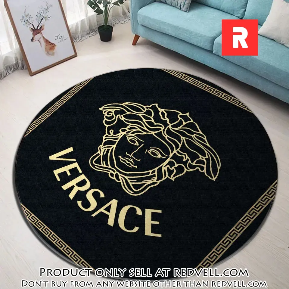 Versace yellow medusa black luxury brand fashion round rug carpet home decor rv4517909